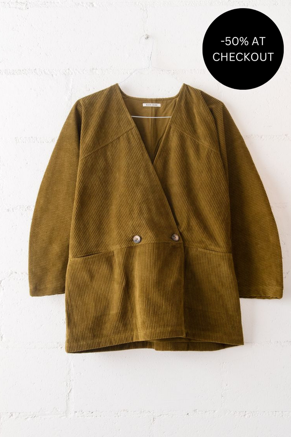 Corduroy Geometric Jacket in Dark Olive from Black Crane