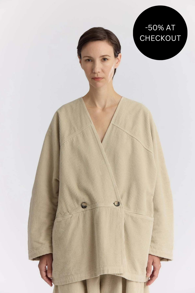 Corduroy Geometric Jacket in Ivory, from Black Crane