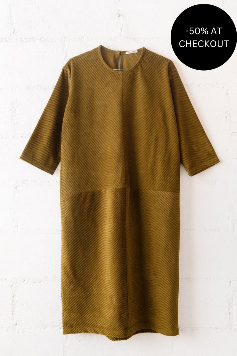 Corduroy Radient Dress in Dark Olive, from Black Crane