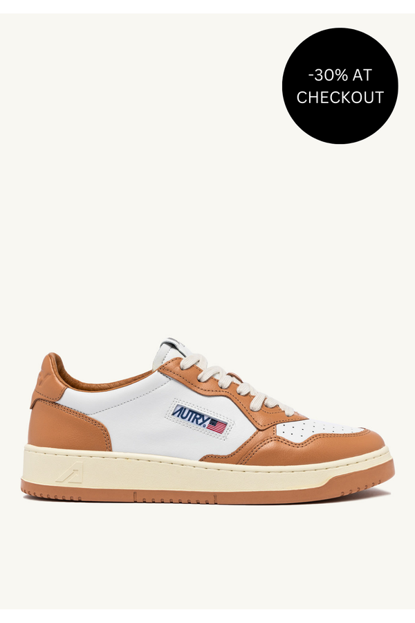 Medalist Low Sneakers in White and Sandstorm Leather, from Autry