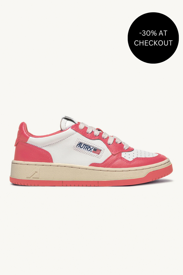 Medalist Low Sneakers in White and Rose Leather, from Autry