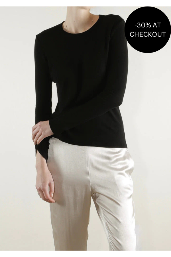 Jimmy Long Sleeve Tee in Lightweight Rib in Black, from Pharaoh