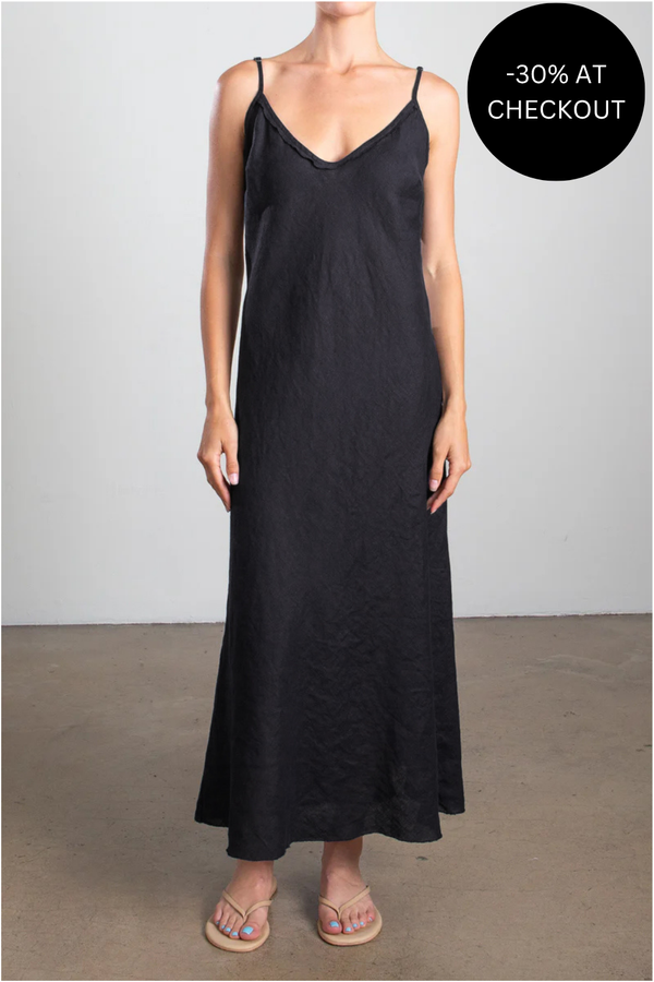 Farrah Dress in French Linen in Black, from Pharaoh