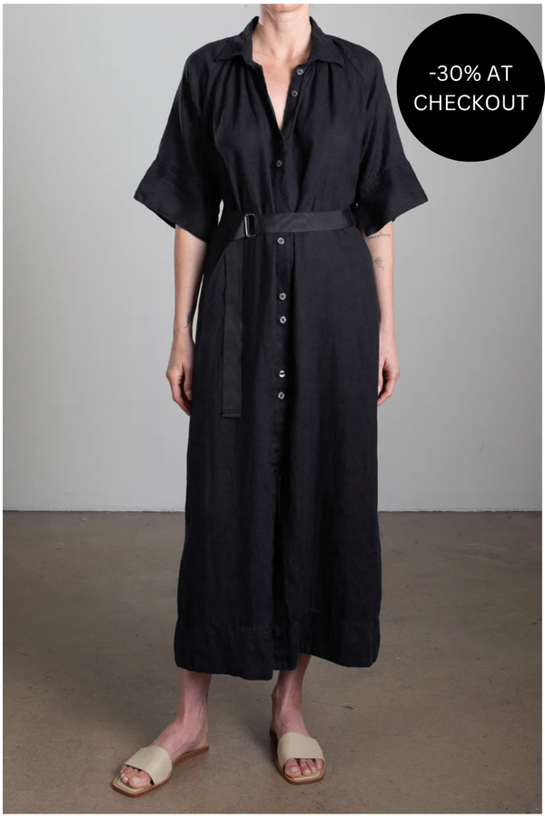 Mona Dress in French Linen in Black, from Pharaoh