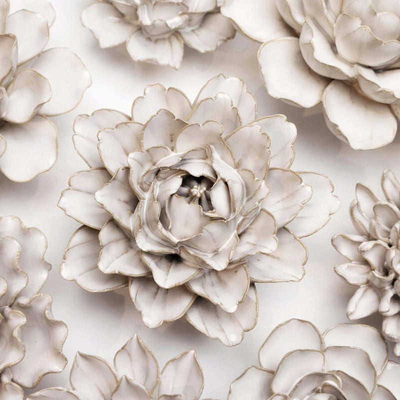 Coastal Ceramic Flower Wall Art Zinnia in Ivory, from Chive