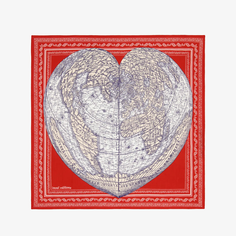 Square World Map Scarf in Red, from Inoui Editions