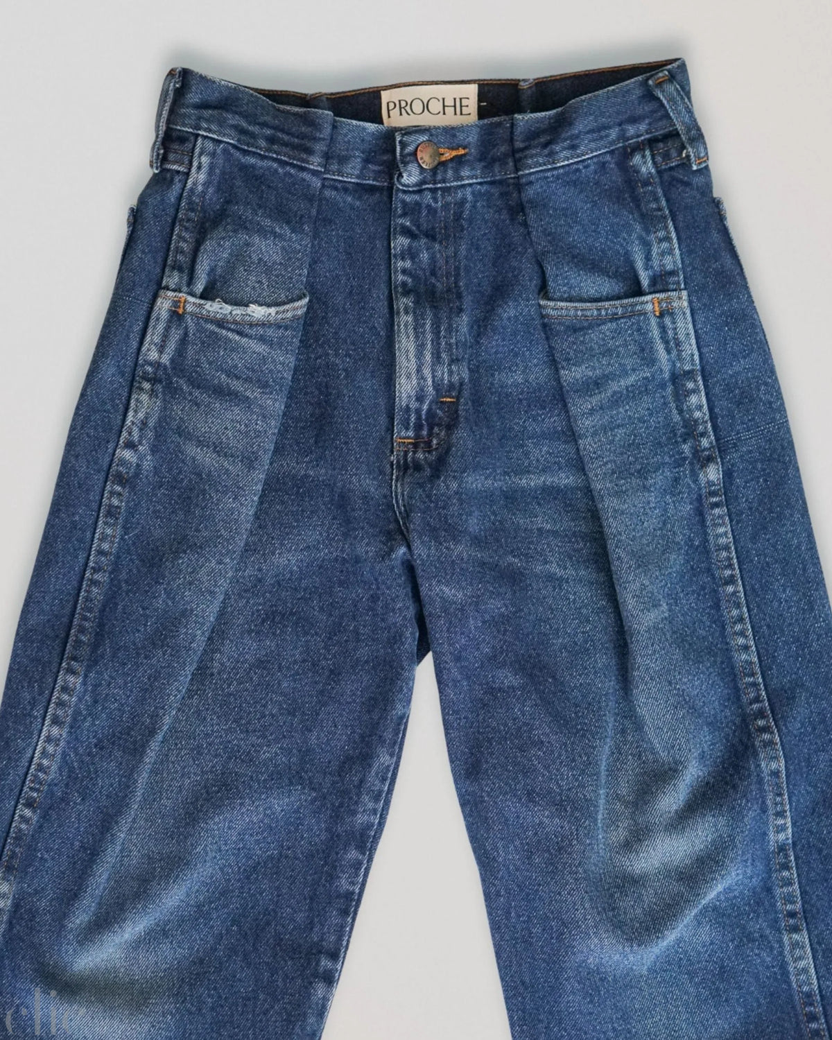 Upcycled Front Pleat Jeans in Medium Wash, from Proche
