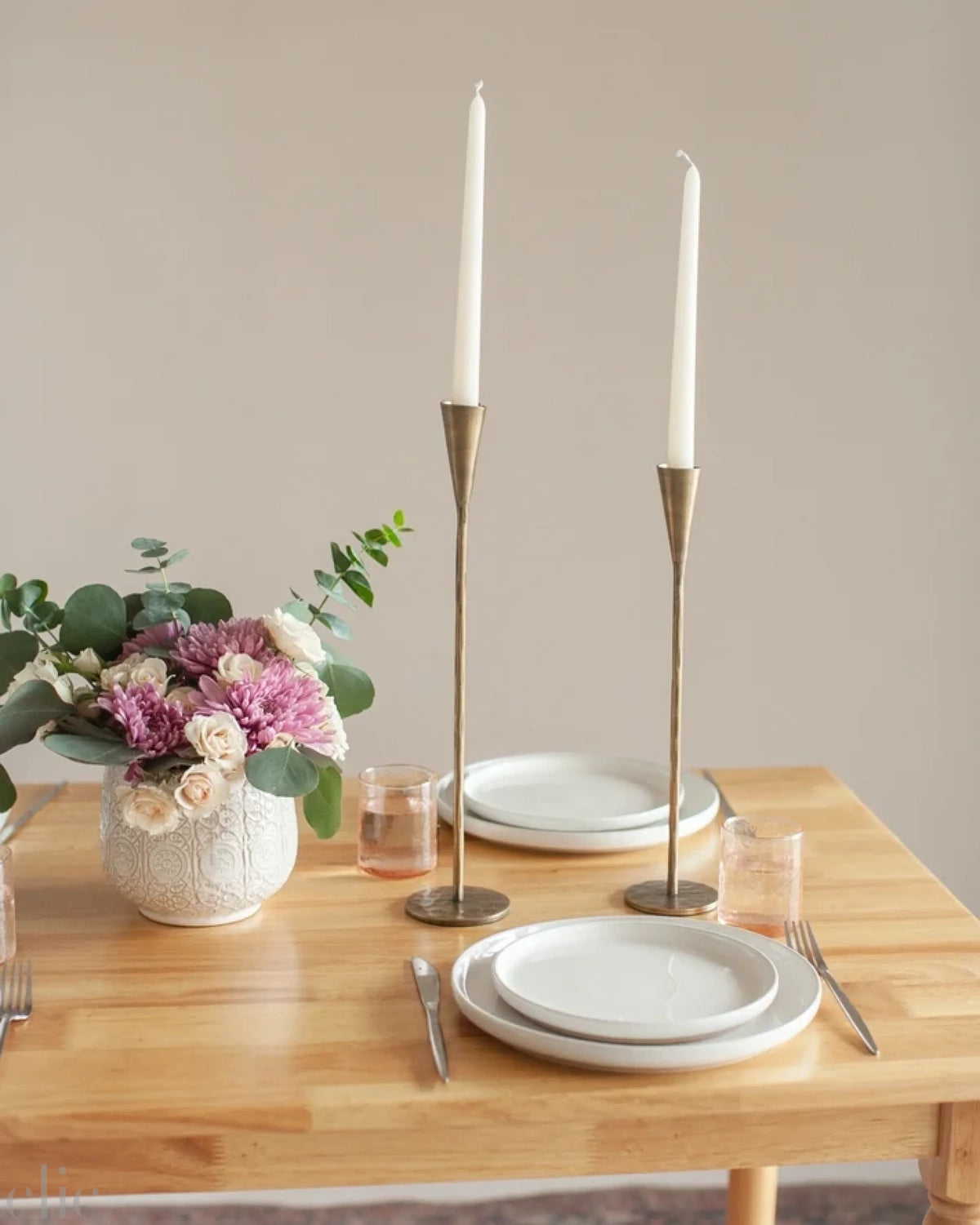 Phoenix Hand Forged Iron Candle Holders in Brass
