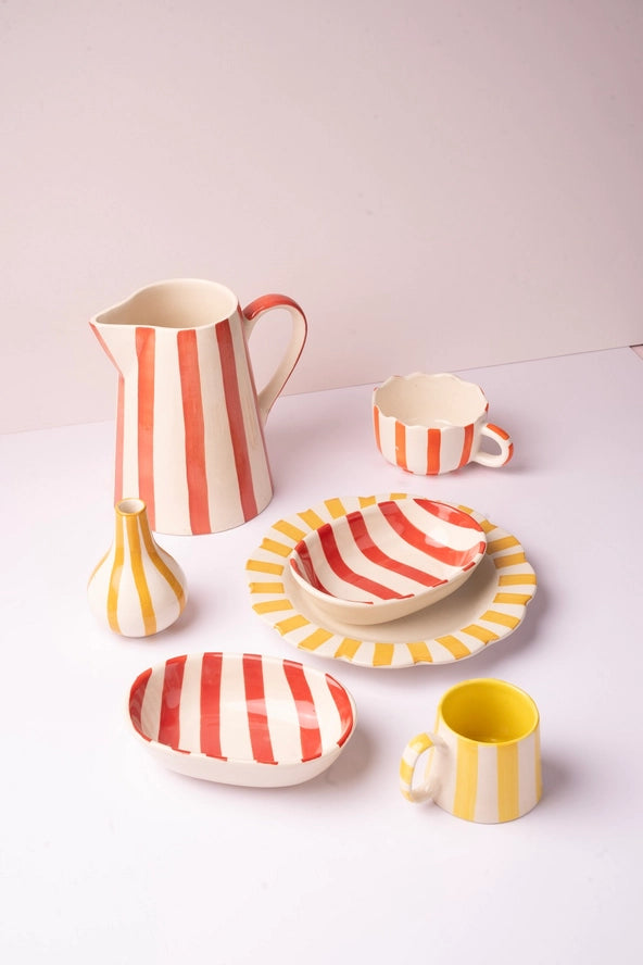 Ceramics Stripe Pitcher in Red, from Casa Amarosa
