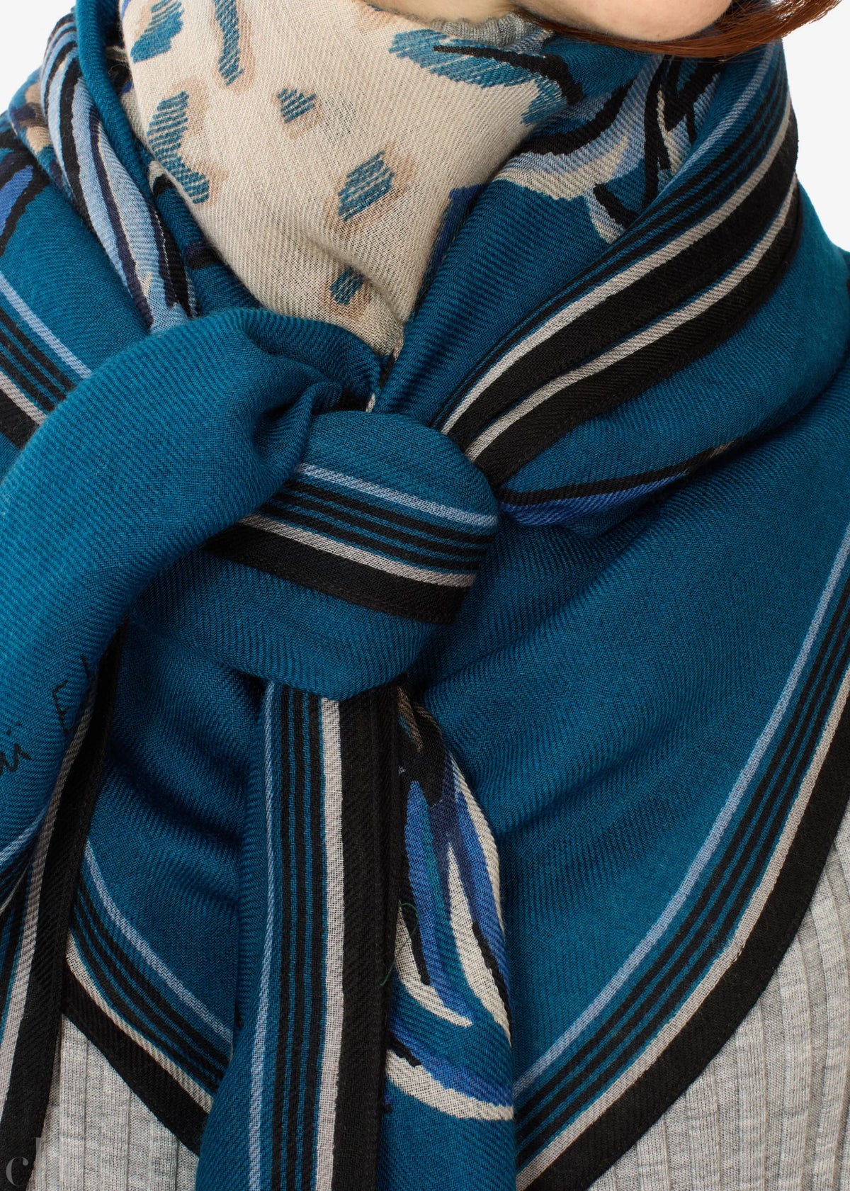 Western 130 Square Scarf in Dark Blue, from Inoui Editions