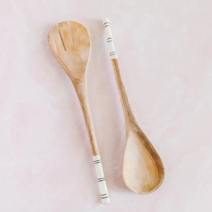 Striped Olive Wood Salad Servers in Olive, from Creative Women