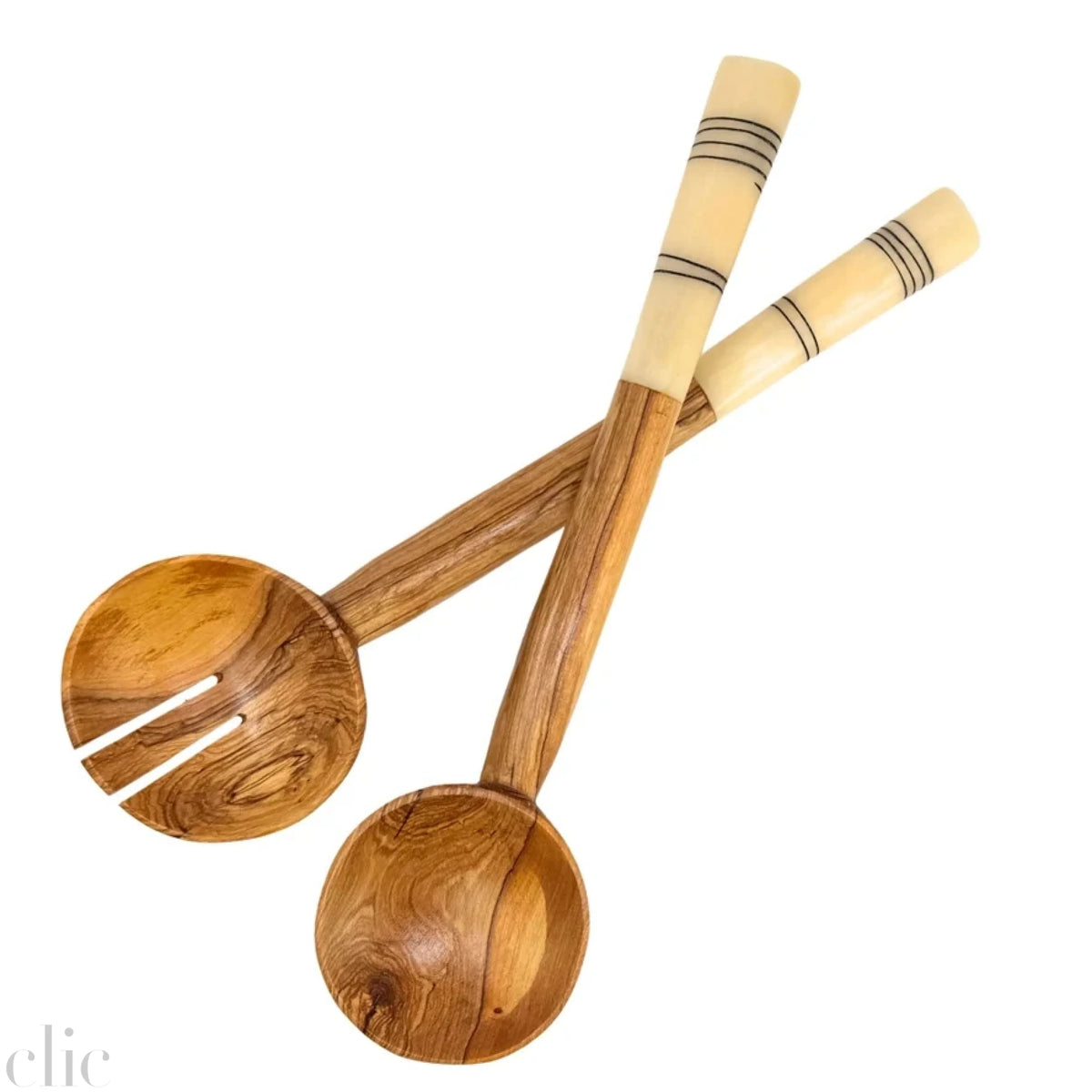 Olive Wood Serving Set with Batik Bone Handles