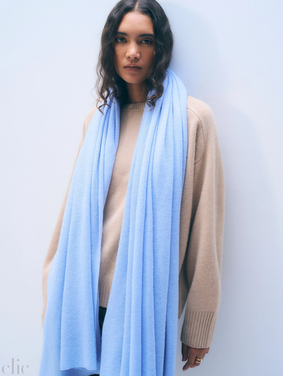 Cashmere Travel Wrap in Blue Vapor, from White and Warren