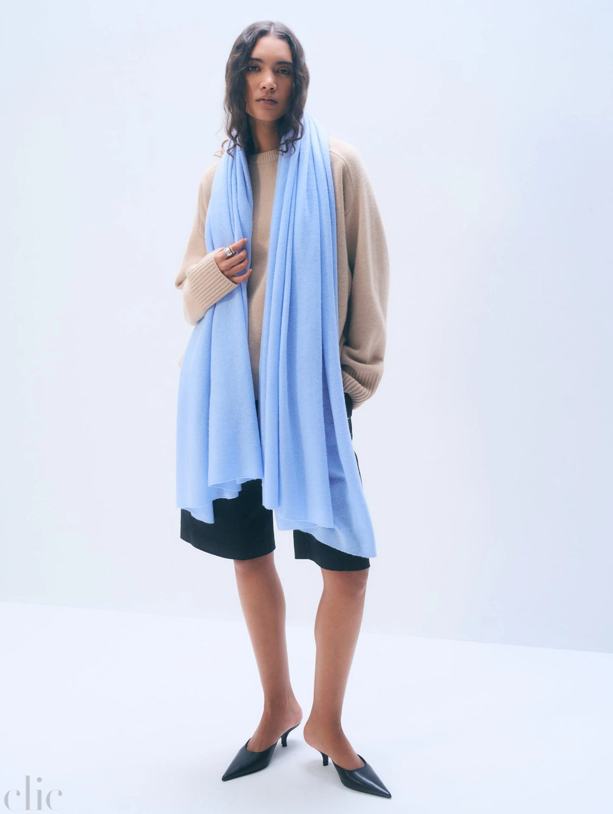 Cashmere Travel Wrap in Blue Vapor, from White and Warren
