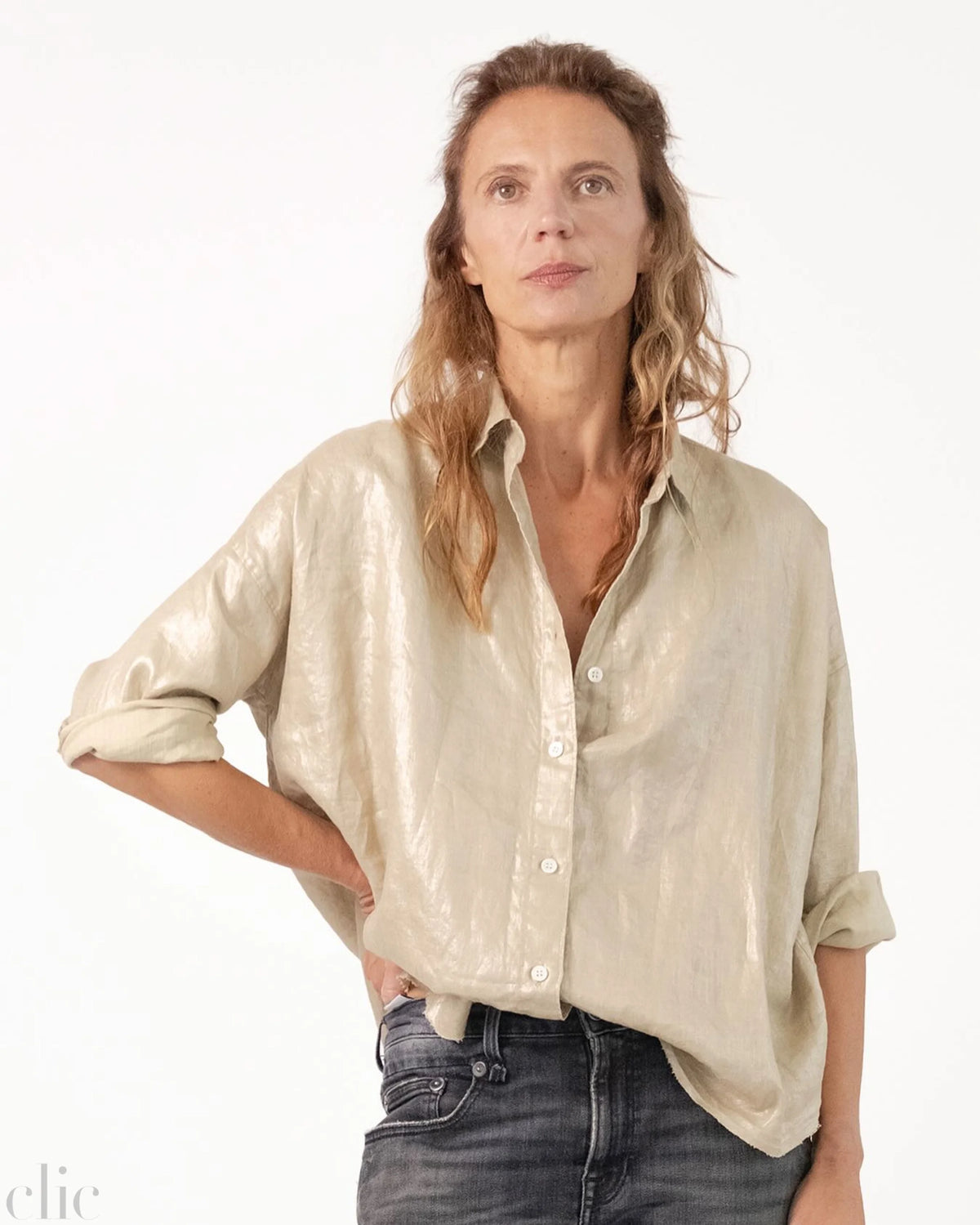Zoe Italian Linen Shirt in Gold, from Monday12