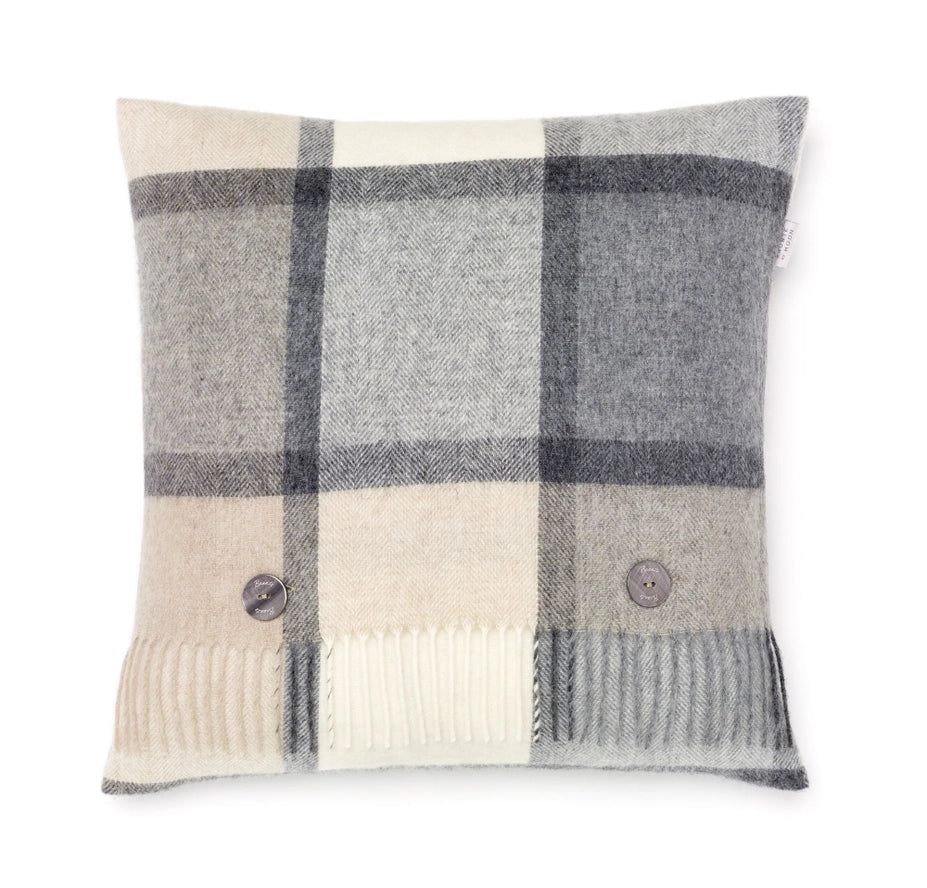 Classic Merino Lambswool Block Pillow in White Gray, from Bronte Moon