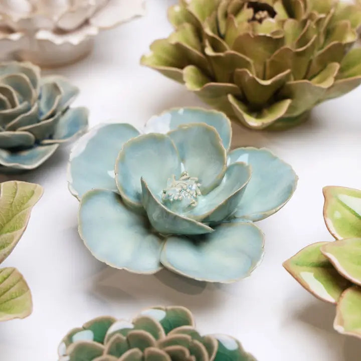 English Garden Lotus Ceramic Flower in Teal, from Chive