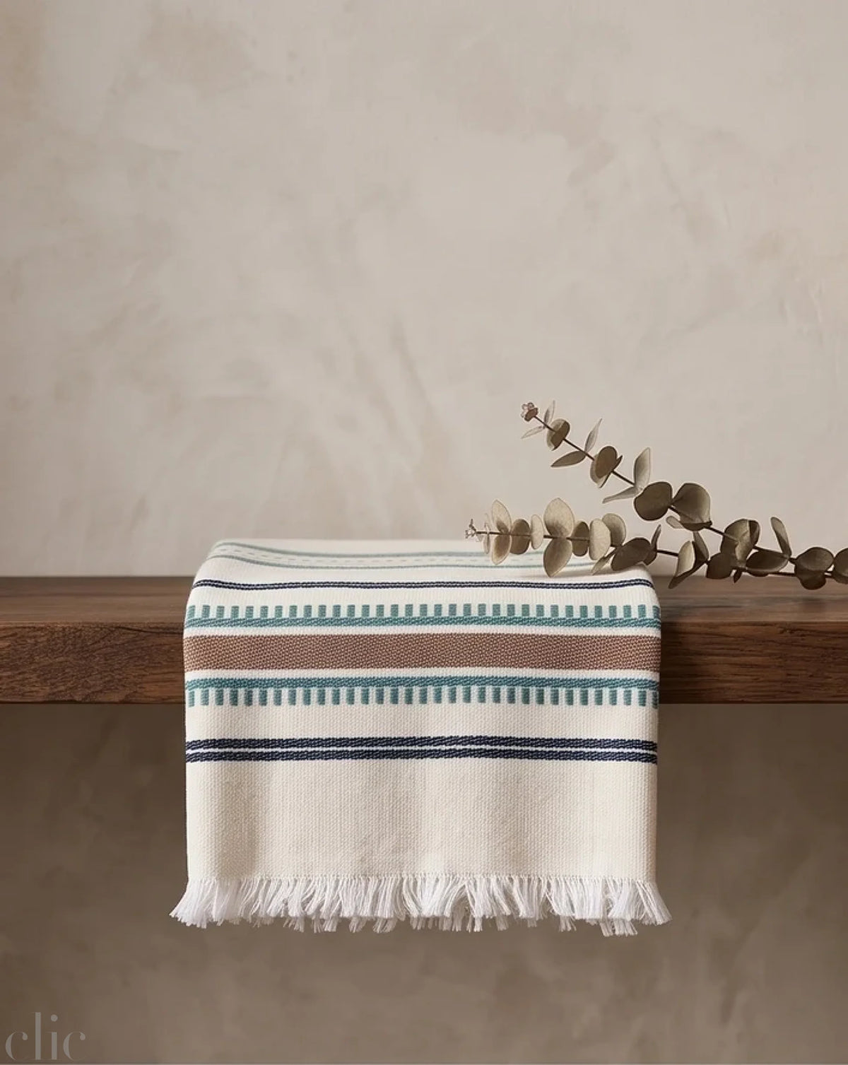 White Kitchen Towel in Sand and Sea
