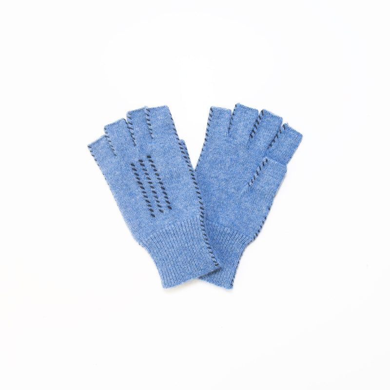 Cashmere Fingerless Gloves in Blue and Black, from Meg Cohen