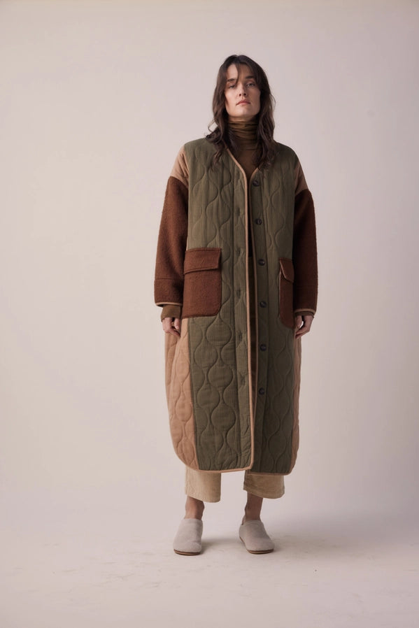 Patch Quilted Cotton Coat, from Amente