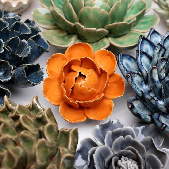 Peony Ceramic Flower in Orange, from Chive