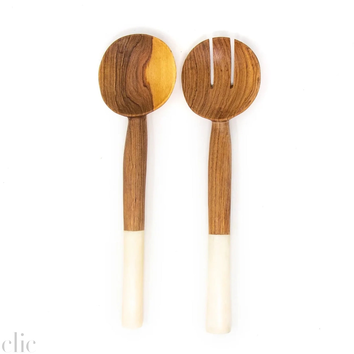 Olive Wood Serving Set with White Bone Handles