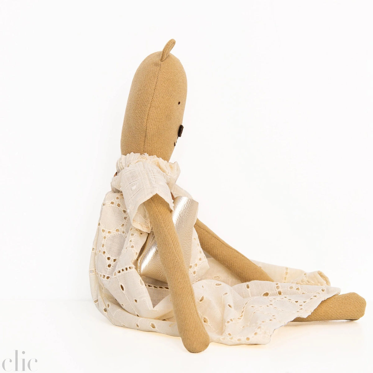 Agatha the Bear Heirloom Wool Doll in Meadow Eyelet Skirt