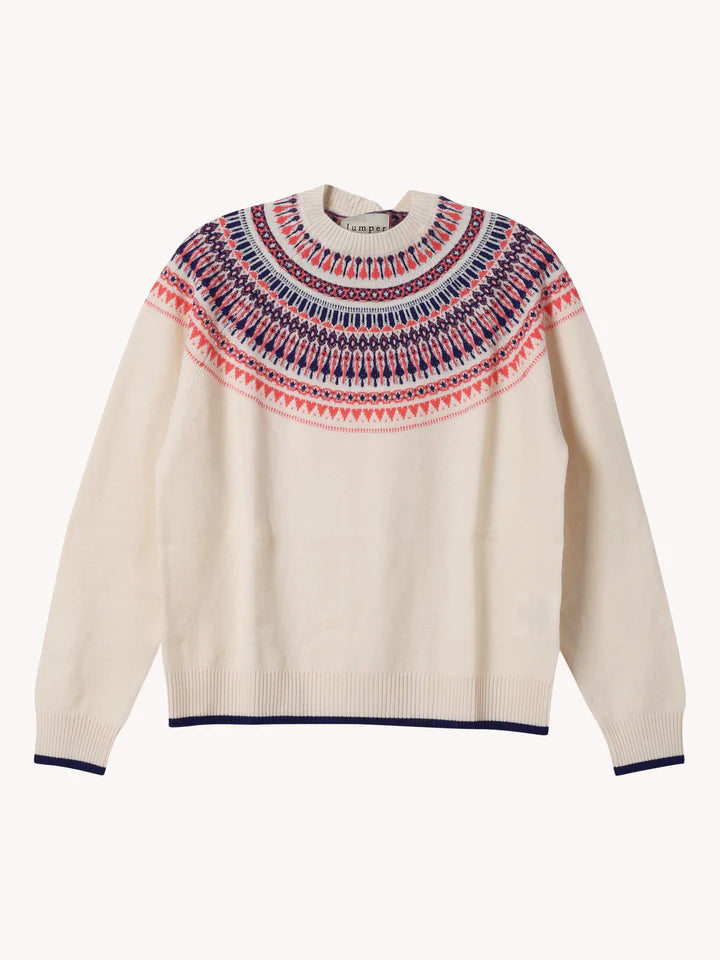 Fairisle Yoke Crew Sweater in Wheat & Violet & Cerise, from Jumper 1234