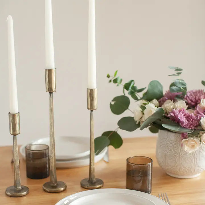 Set of 3 Dante Iron Candle Stick Holders in Brass, from Creative Women
