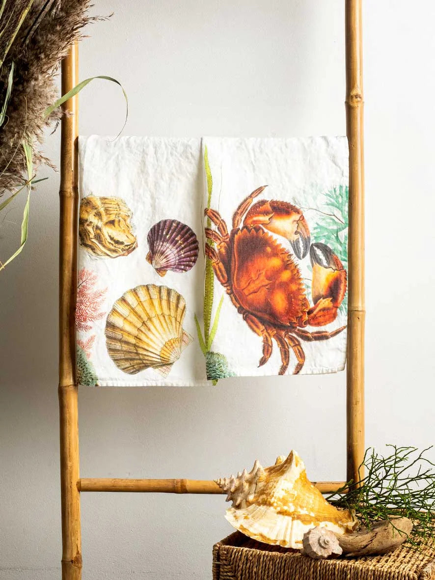 Set of 2 Oyster and Crab Kitchen Towels, from Linoroom