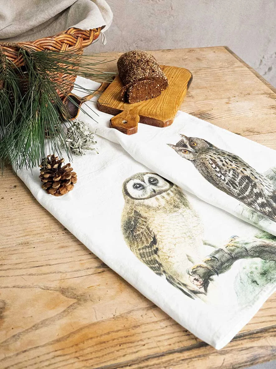 Owl and Eagle Kitchen Towel in Natural, from Linoroom