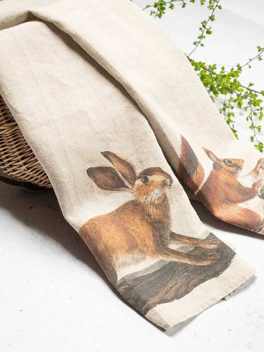 Squirel and Hare Kitchen Towel, from Linoroom