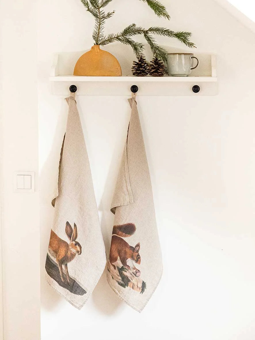 Squirel and Hare Kitchen Towel, from Linoroom