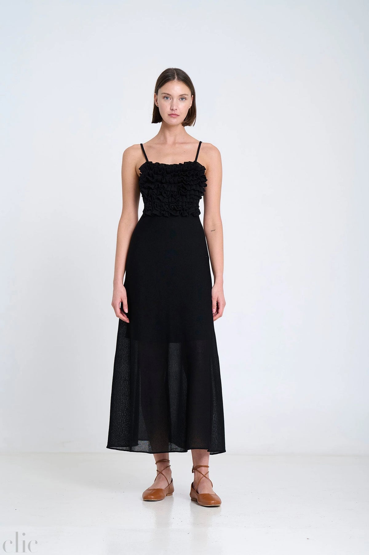 Ruffled Knit Dress in Black, from Sita Murt