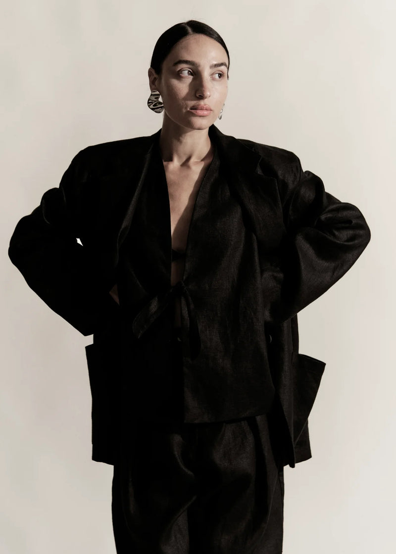Linen Boxy Blazer in Black, from Modern Weaving