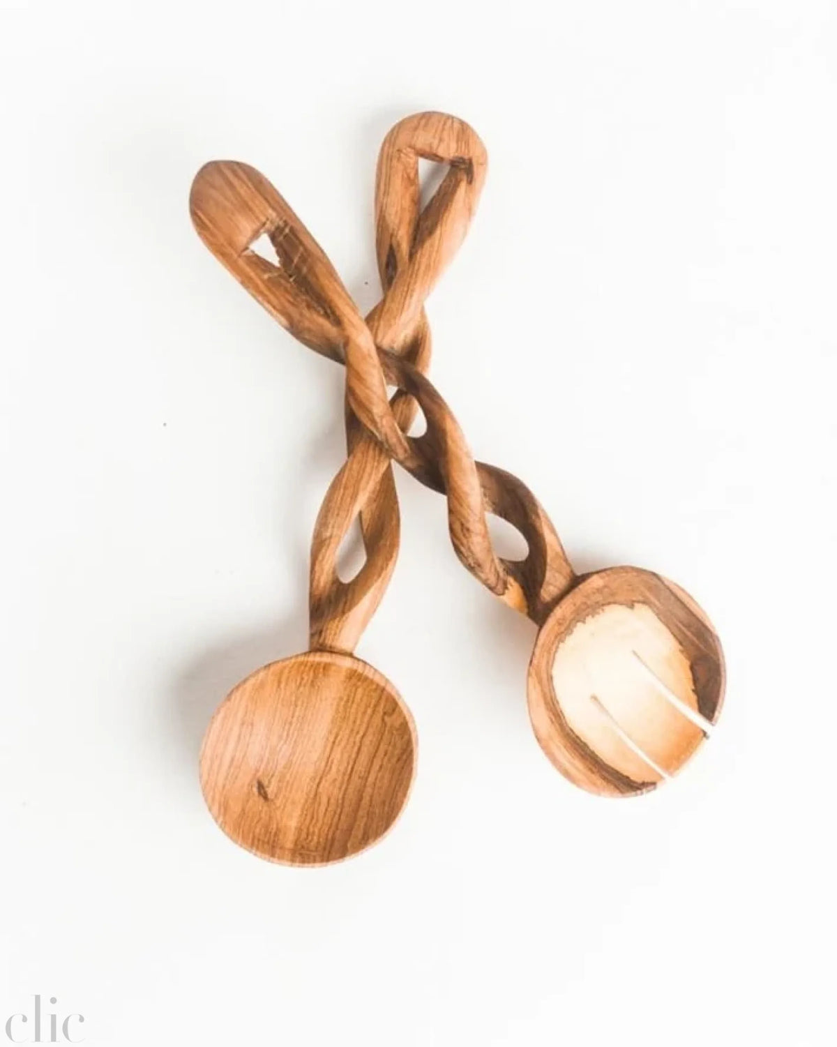 Spiral Salad Servers in Olivewood