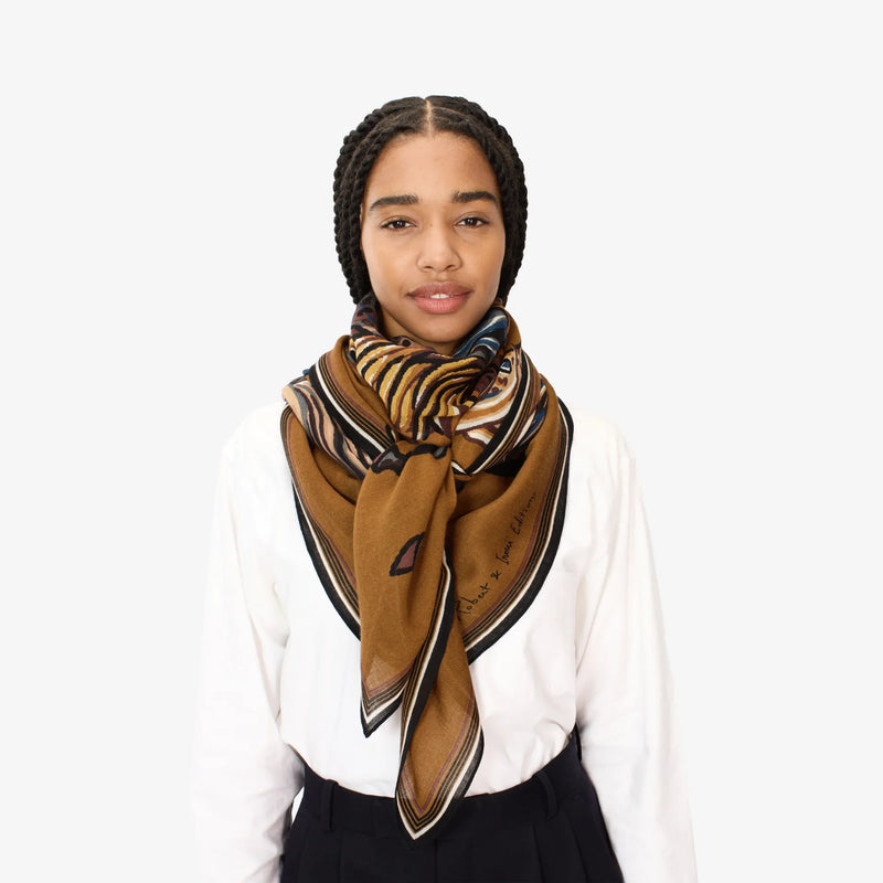 Western Square Scarf in Brown, from Inoui Editions