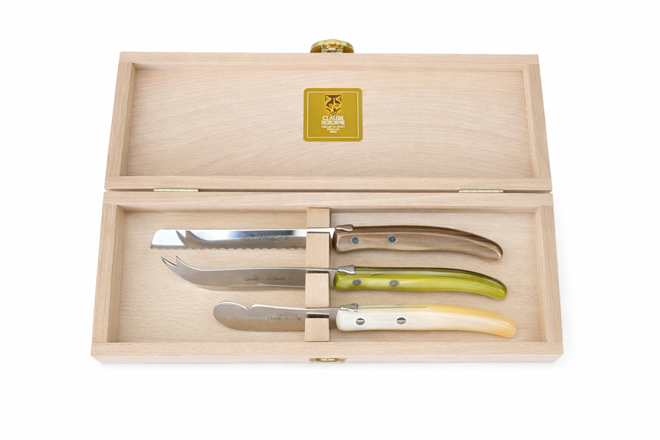 3 Piece Breakfast set in Natural, Capp, and Olive green, from Claude Dozorme