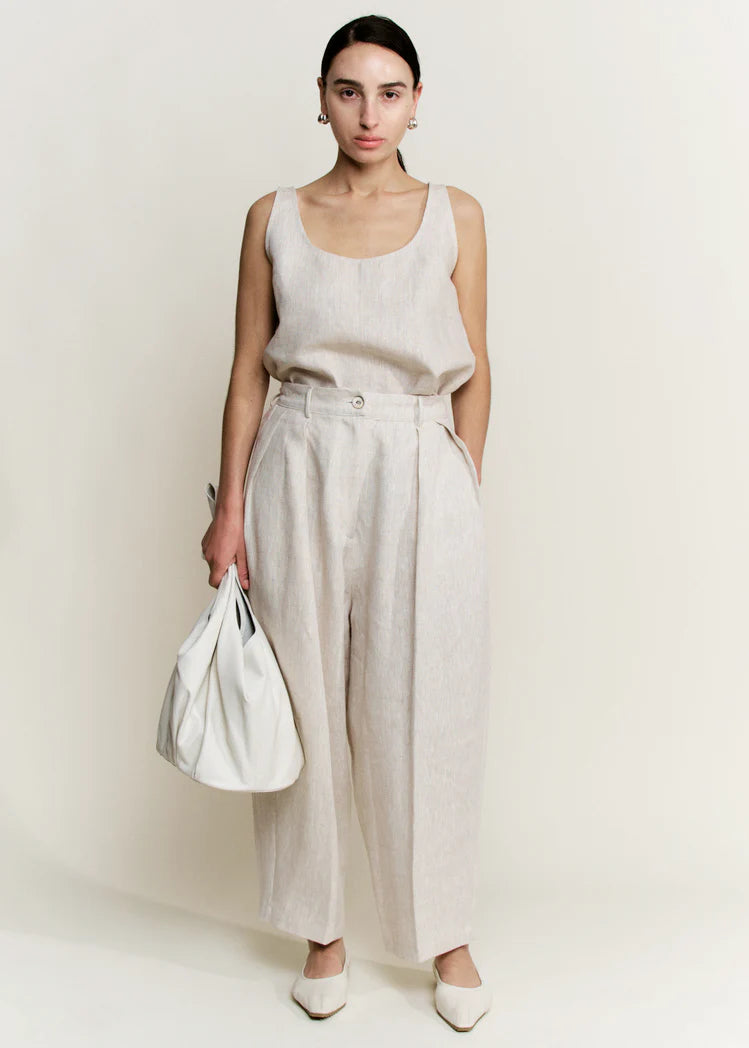 Linen Voluminous Pleat Trouser in Oatmeal, from Modern Weaving