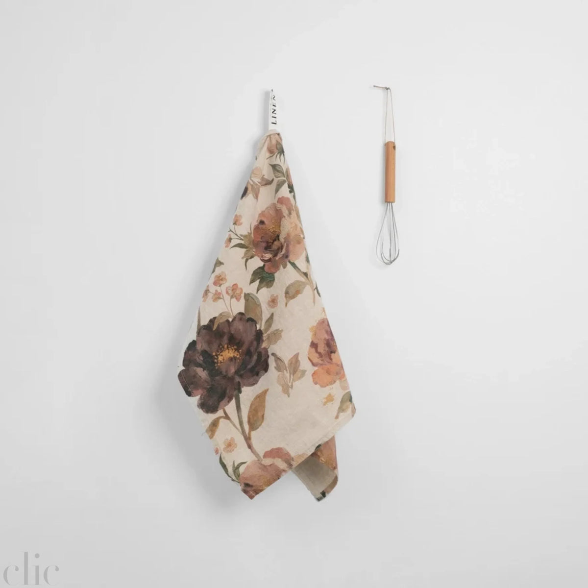 Vintage Roses Dark Natural linen Kitchen Towel