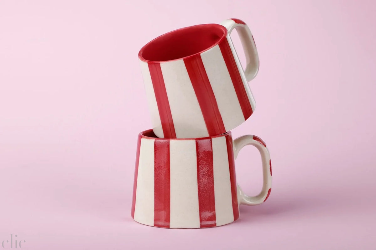 Ceramic Stripe Coffee Cup in Red, from Casa Amarosa