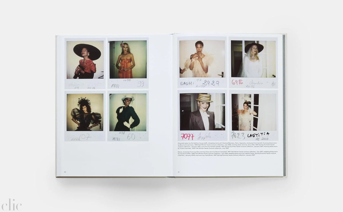 Open book displaying a collage of Polaroids with people wearing hats.