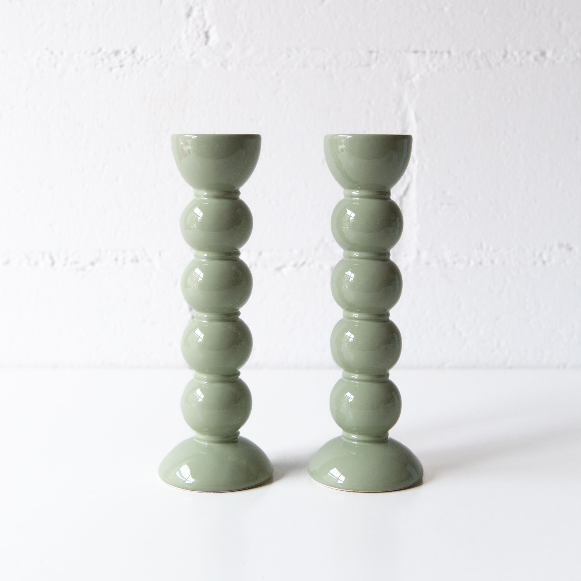 9.4" Bobbin Candle Stick Holder in Sage, from Addison Ross
