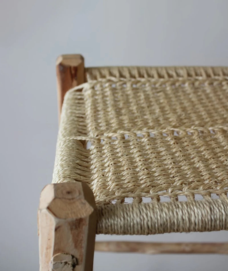 Pine Wood & Wicker Two Seat Stool, from Gharyan