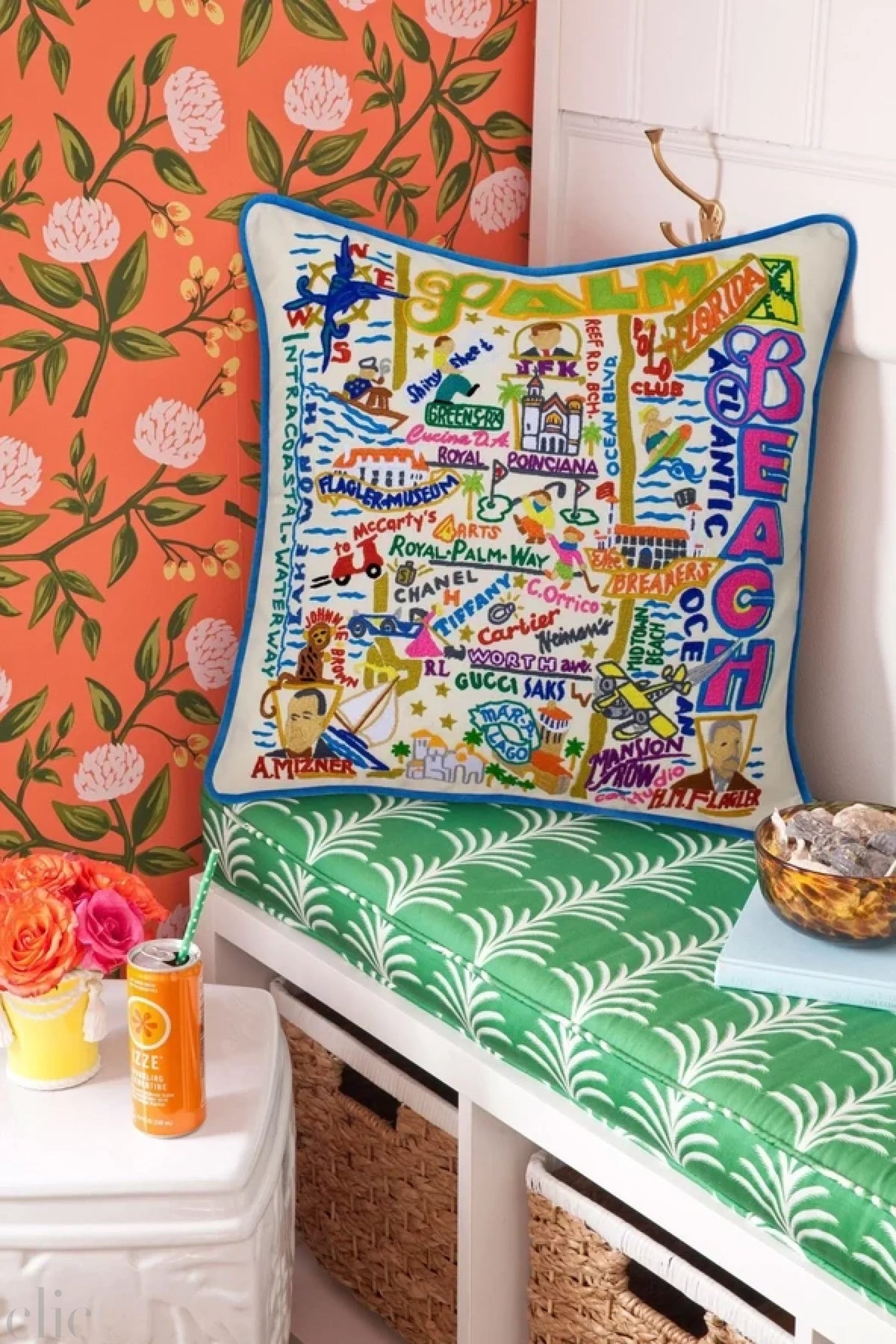 Palm Beach Hand-Embroidered Pillow