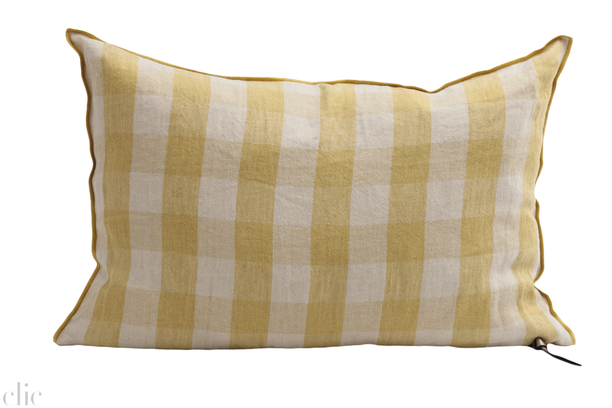 Washed Linen Vichy Cottage 16x24 Pillow in Paille, from Maison de Vacances