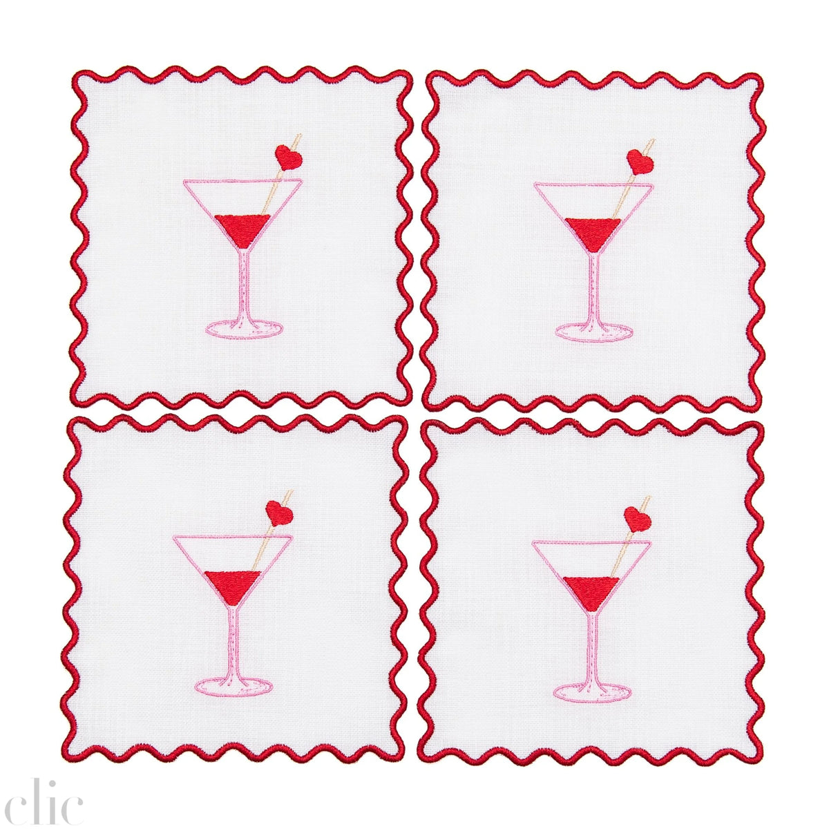Valentines Cocktail Set of 4 Napkins, from NuYorkCloth