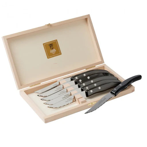 Berlingot Box of 6 Steak Knives in Grey, from Claude Dozorme