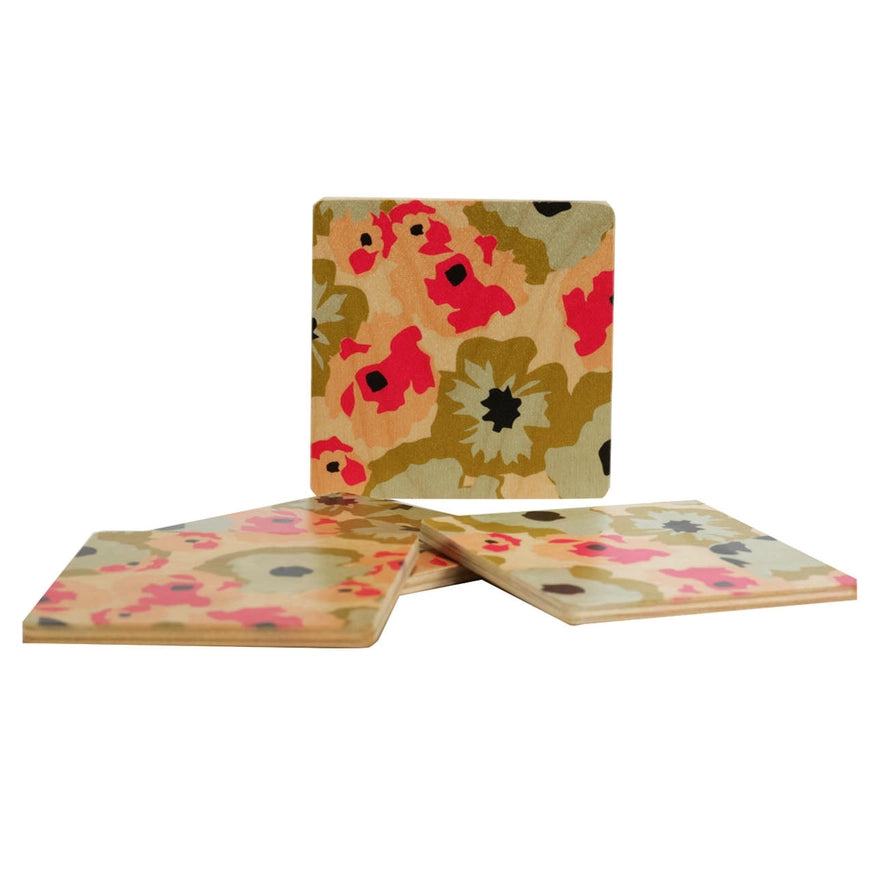 Set of 4 Poppy Coasters in Hot Pink, from Wolfum
