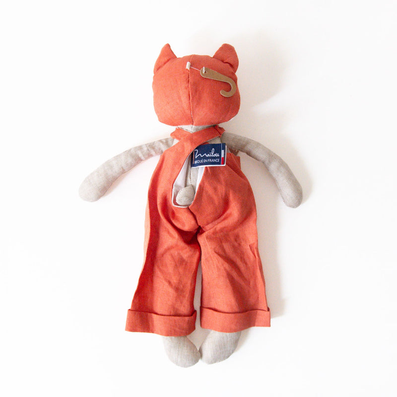 Linen Fox Plush with Overalls, from Mailou Tradition